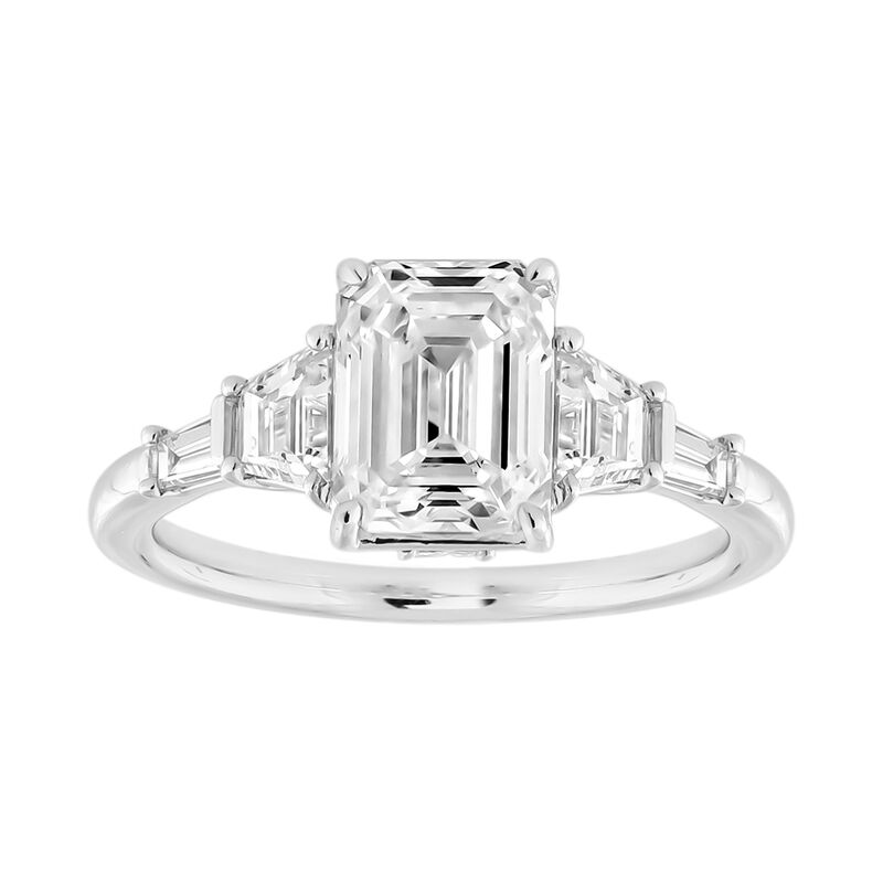 Emerald Lab Grown Diamond 3 1/4ctw. Trapezoid Three Stone Engagement Ring in 14k White Gold image number null